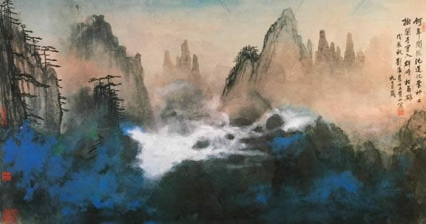 刘海粟《奇峰白云》，93.5cm×172cm，国画，1988年