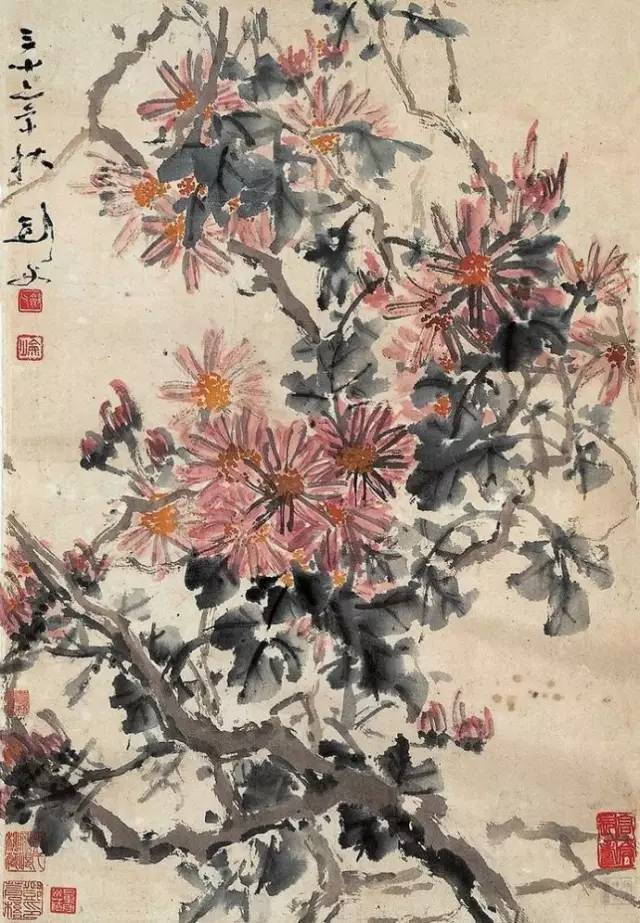高剑父(1879～1951)《秋菊》1943年作
