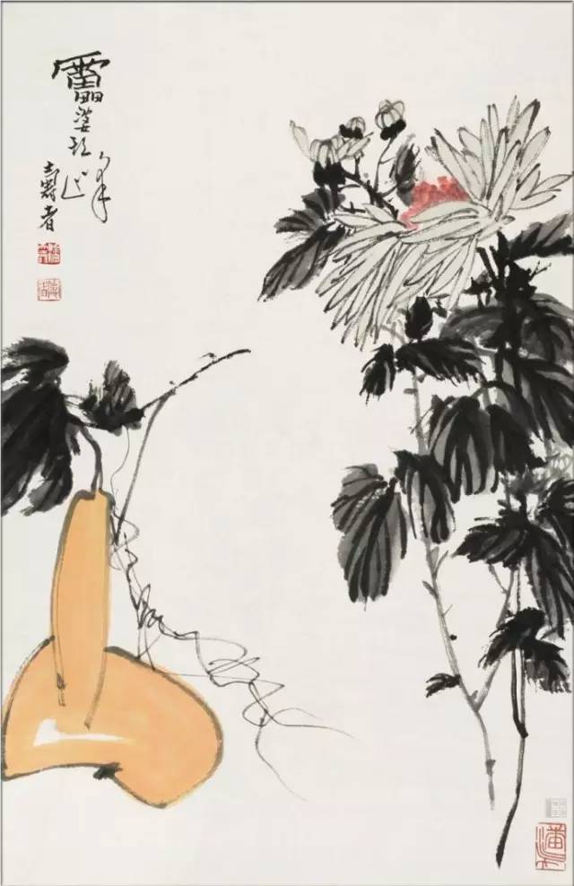 ▲潘天寿(1897～1971)《葫芦菊花图轴》