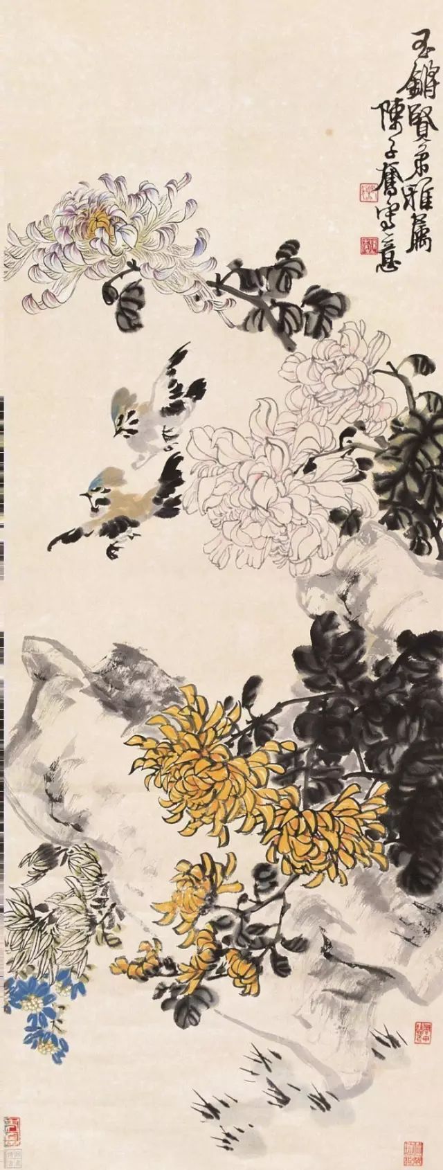 ▲陈子奋(1898～19766)《菊石小鸟》