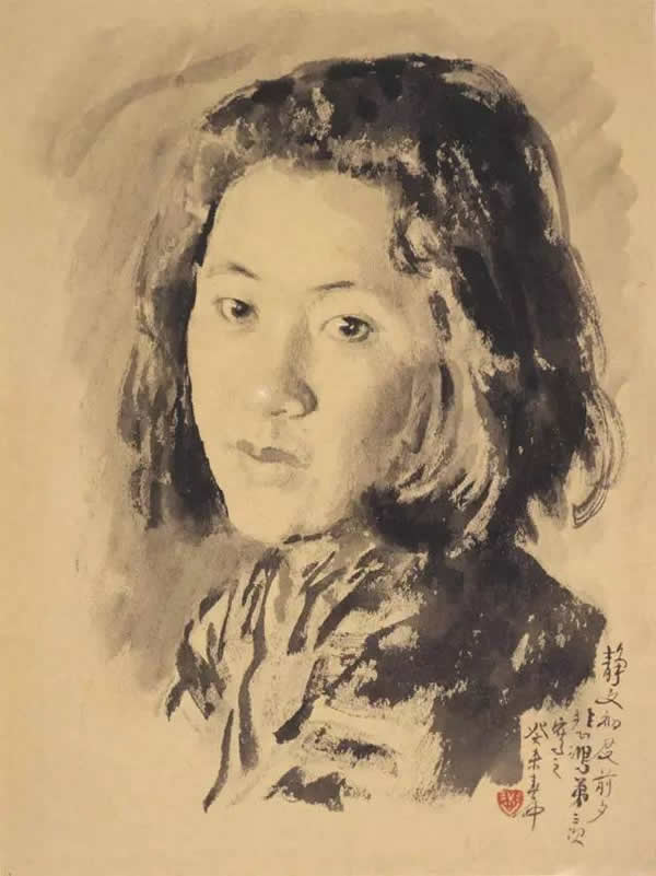 徐悲鸿画第二任妻子廖静文1943年素描徐悲鸿纪念馆藏