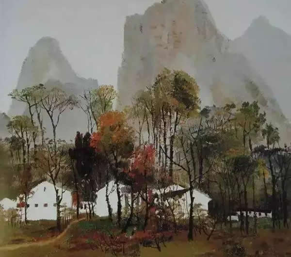 吴冠中 桂林山村 油画 1972年作