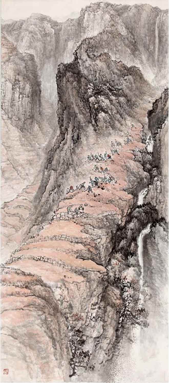 石鲁最大幅山水作品《山区修梯田》24.5平方尺