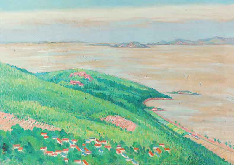 《俯瞰太湖》　油彩 画布　1976年 75×100cm