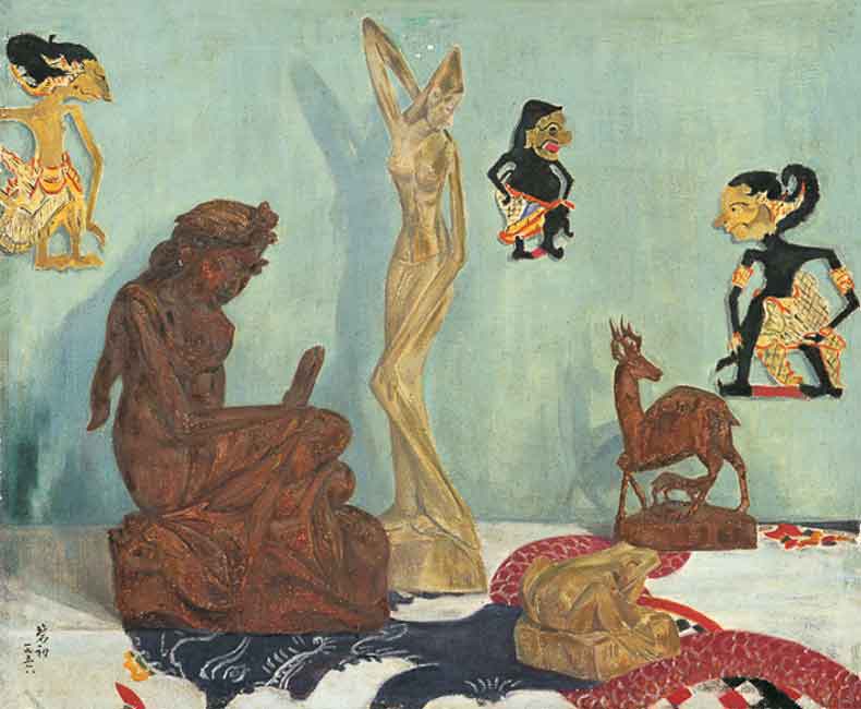 《印尼木雕》　油彩 画布　1956年　50×62cm