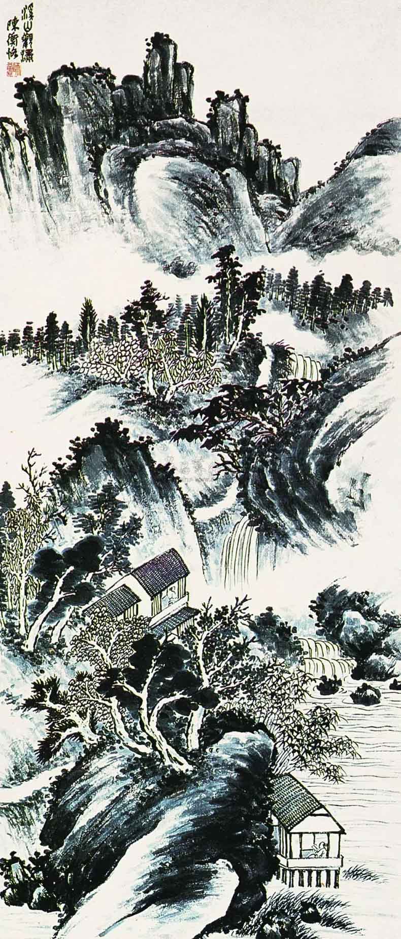 溪山观瀑 115.5×49cm