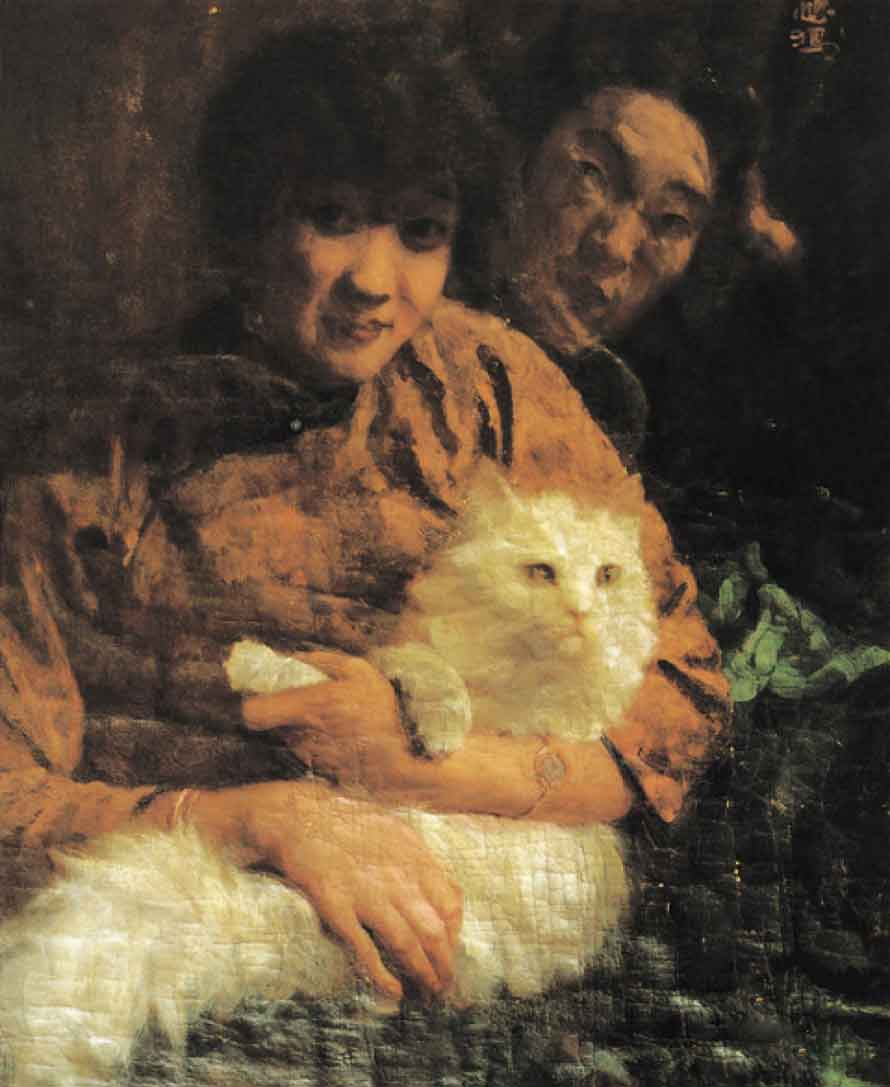 《抚猫人像》徐悲鸿布面油画纵53.5厘米横65厘米1924年