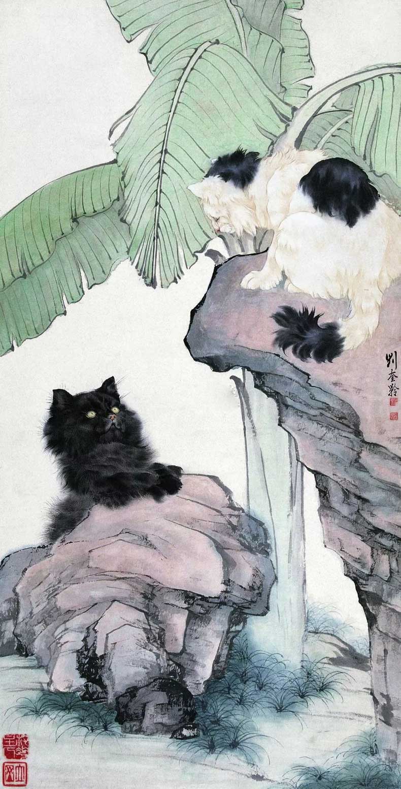 刘奎龄 蕉荫猫戏图